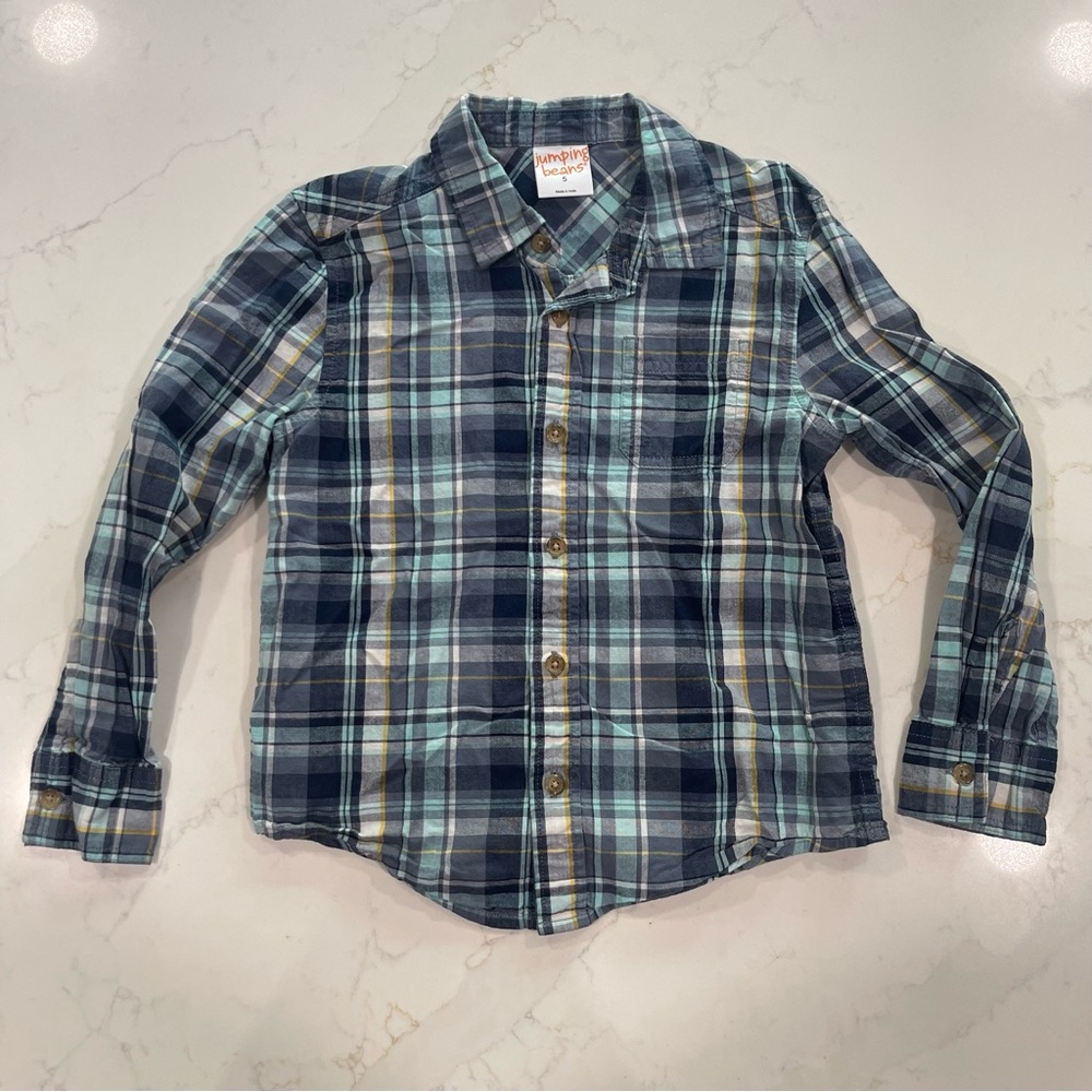 Boys Blue Plaid Button Down Shirt - Jumping Beans - Size 5